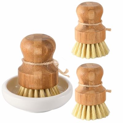 Spazzola di bambù del piatto della setola naturale del sisal che lava la pentola/vaso del ghisa