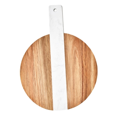 Tagliere d'impionbatura di legno del tagliere della cucina dell'acacia rotonda del marmo con la maniglia