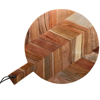 Tagliere da cucina rotondo in legno di acacia con manico