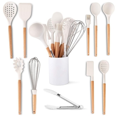 utensili da cucina in silicone utensili da cucina in legno con maniglia in legno 12pcs set