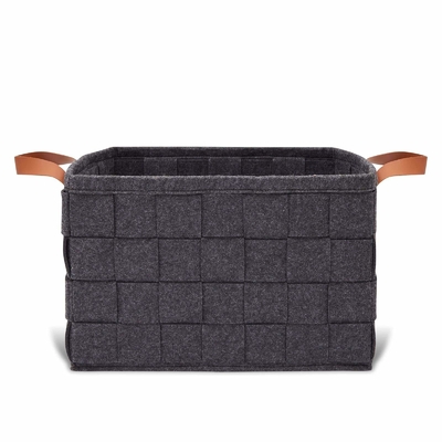 La portata certifica Grey Felt Basket Pu Handle tessuto per l'organizzazione domestica