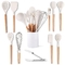 utensili da cucina in silicone utensili da cucina in legno con maniglia in legno 12pcs set